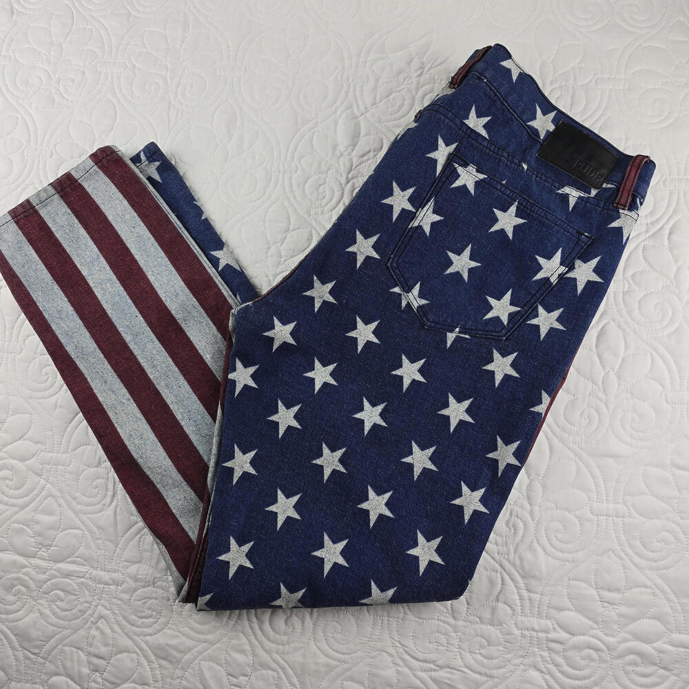 Rude Skinny American Flag Jeans Cotton, Spandex Size 40×32 - Picture 3 of 6